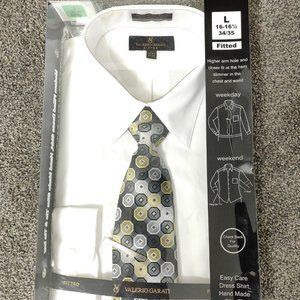 Valerio Garati Men Dress White Shirt with Tie and Tie Bar L